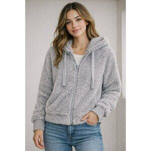 Lou & Grey for Loft Cozy Soft Gray Full Zip Oversized Teddy Bear Jacket Size S